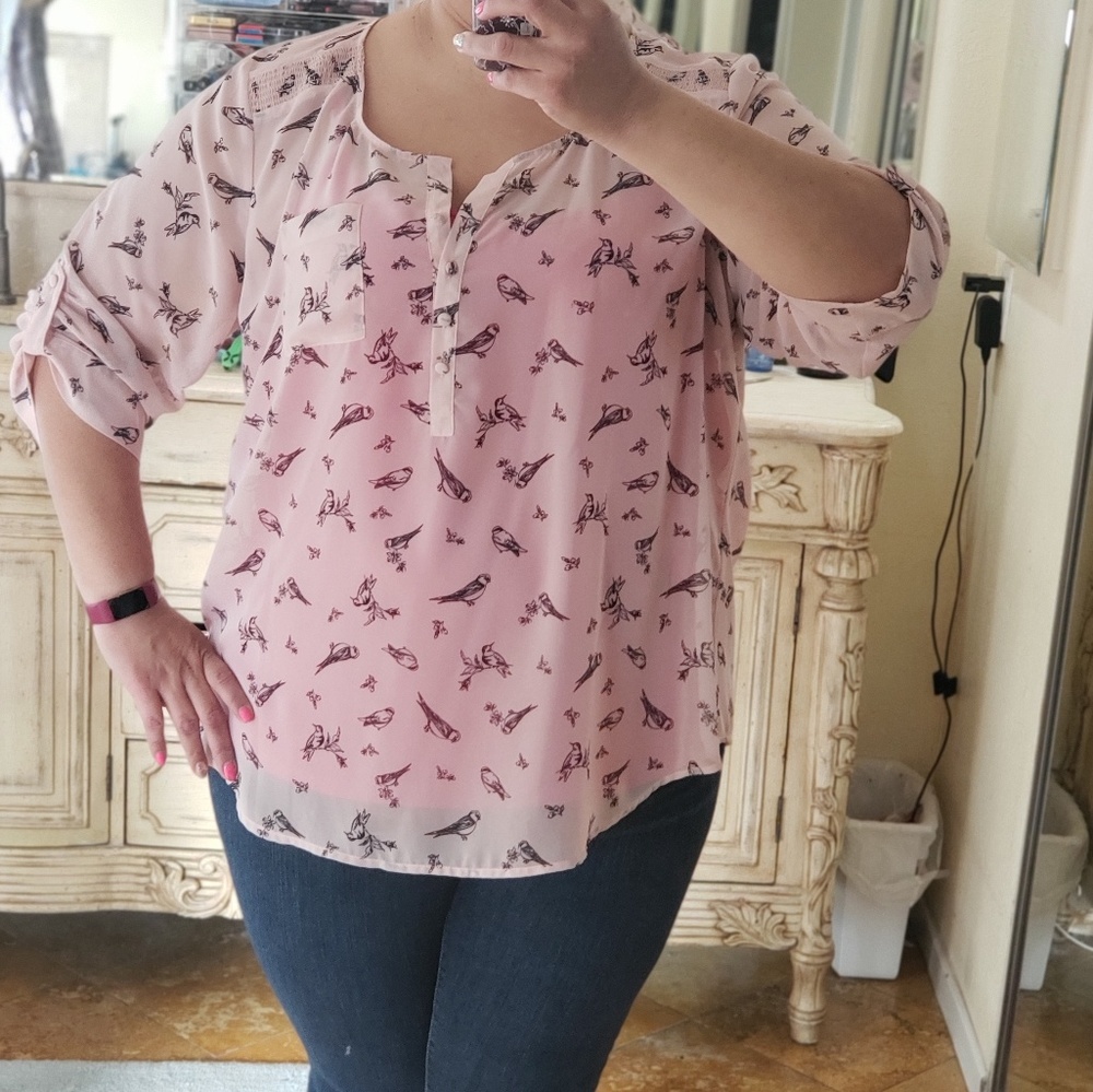 Pink and black bird blouse